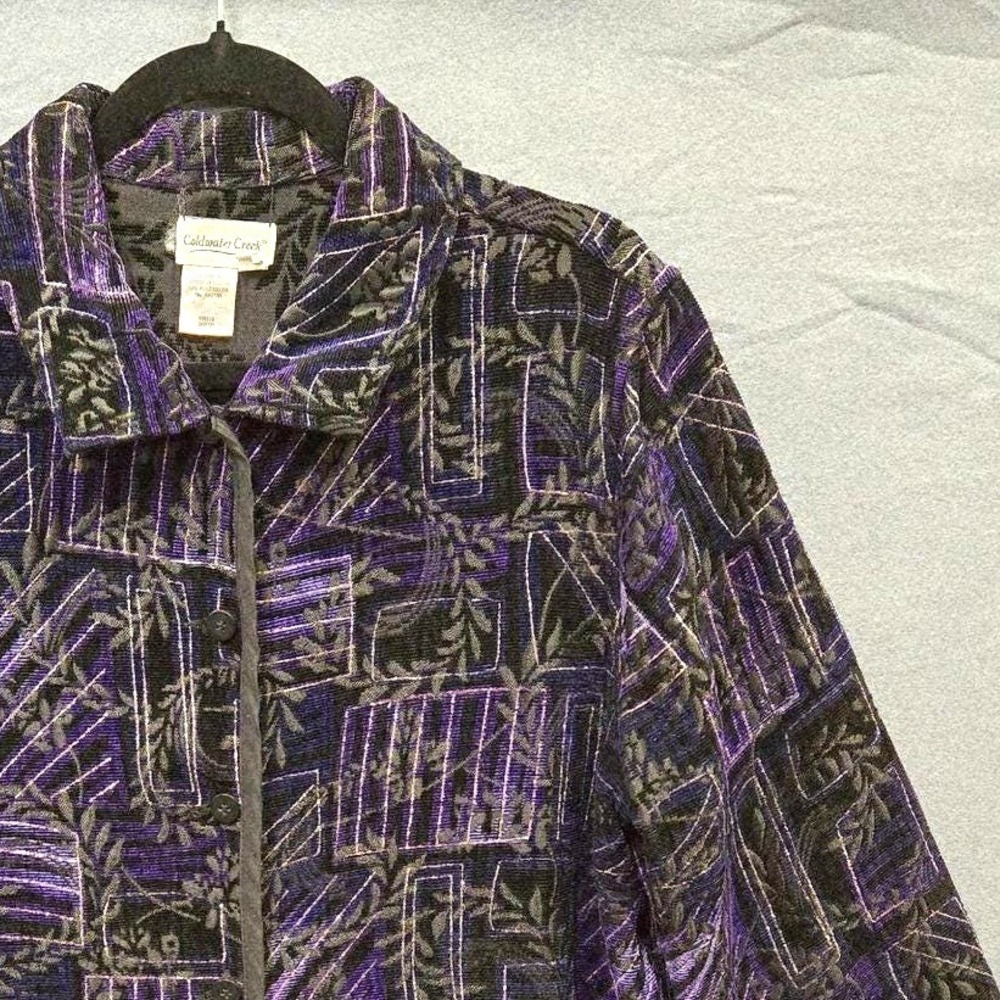 Coldwater Creek Jacket Whimsigoth Art To Wear Chenille L Purple Geometric Floral